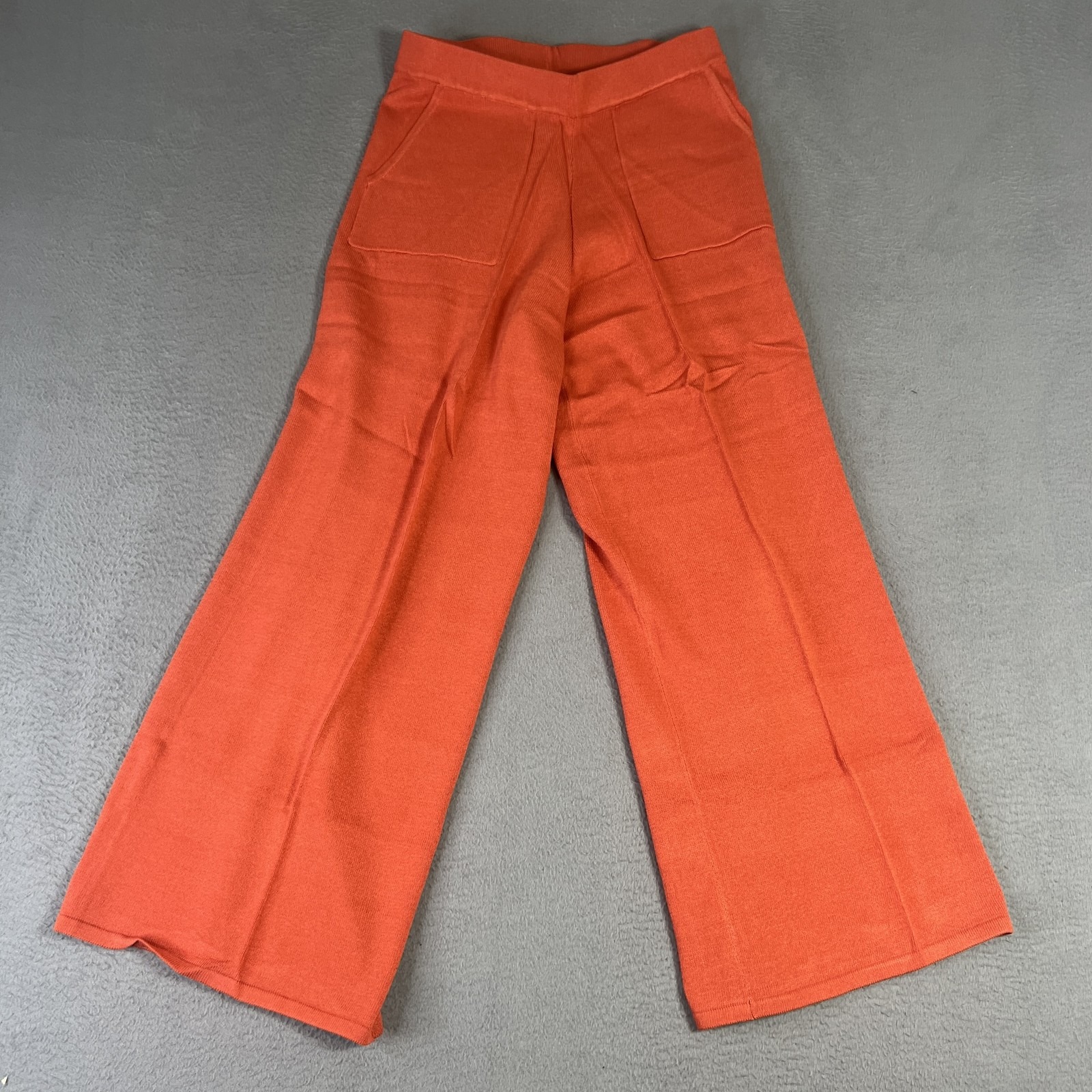 Wynne Layers Pants Womens Xs Orange Wide Leg Knit Pull On Cropped Pockets Rayon